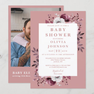 Dammros modern blomsterfoto QR-kod Baby Shower-inb Inbjudningar