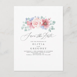 Dammros och dammblå blomstermotiv Rädda datum Meddelande Vykort