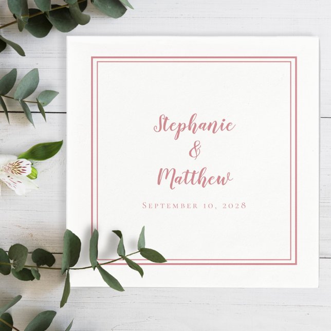 Dammros och vit enkel modern bröllopsfest pappersservett (Skapare uppladdad)