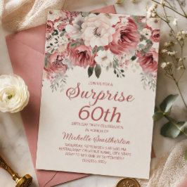 Dammros Röd Crème Blommig Överraskning 60-årsdag Inbjudningar