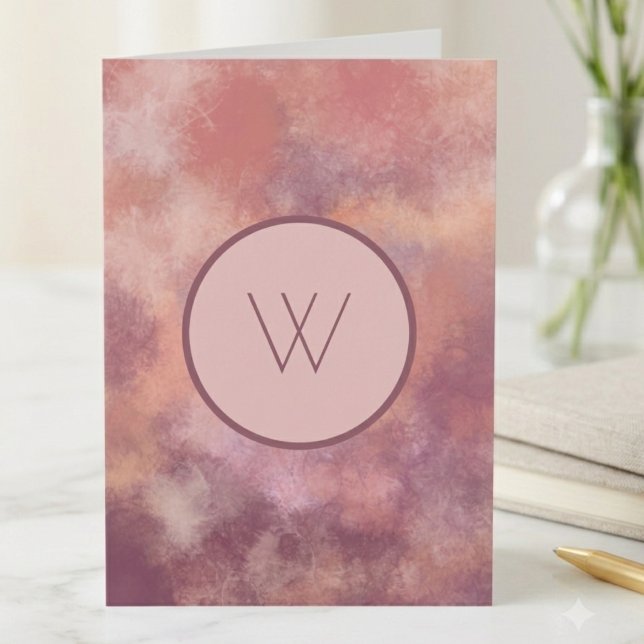Dammros vattenfärg abstrakt monogram anteckningskort (Sophisticated dusty rose watercolor design with a modern W monogram for elegant notes.)