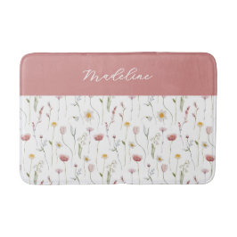 Dammrosa akvarell vildblomma monogramnamn badrumsmatta