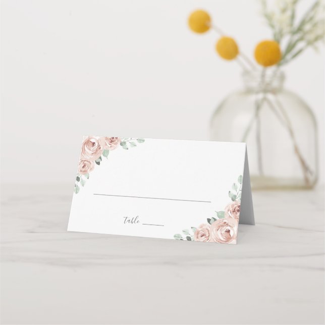 Dammrosa akvarellblommig elegant bröllop placeringskort (Framsida)