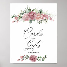 Dammrosa blomkort och present-skylt poster