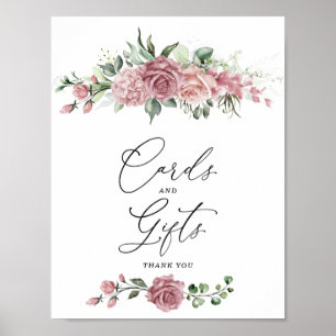 Dammrosa blomkort och present-skylt poster