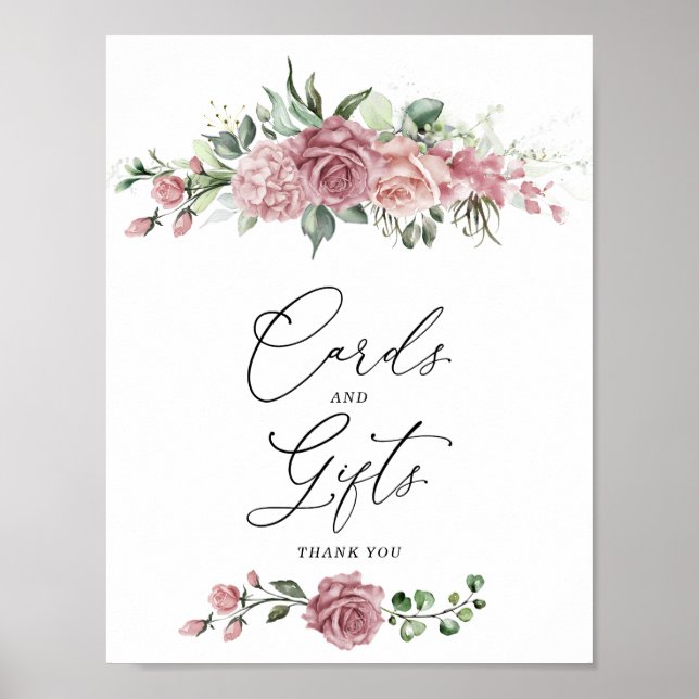 Dammrosa blomkort och present-skylt poster (Framsidan)
