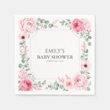 Dammrosa blommande baby shower-papper