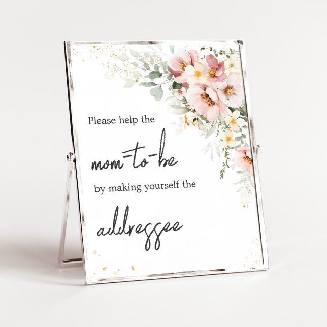 Dammrosa Blommig Grönska Kuvertstation Poster (Dusty Pink Floral Baby Shower Envelope Station Sign)