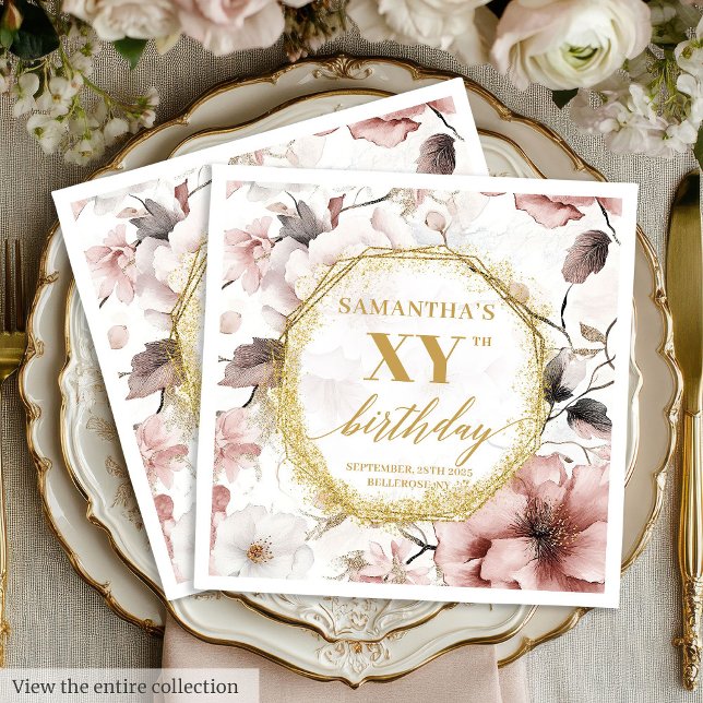 Dammrosa Blommiga Boho 80 Födelsedagsservetter Anp Pappersservett (Dusty Pink Floral Boho Birthday Napkins Custom)