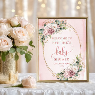 Dammrosa blommor välkomnar babyshow dekoration sky poster
