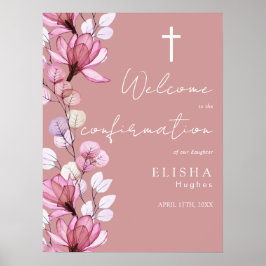 Dammrosa blomstergrafisk bekräftelse välkomstskylt poster