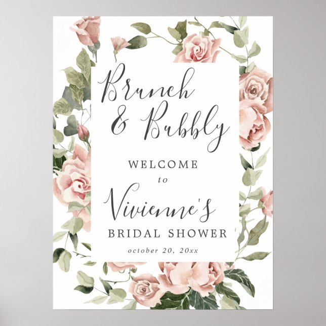 Dammrosa blomstergudstjänst välkomstskylt för bröl poster (Framsidan)