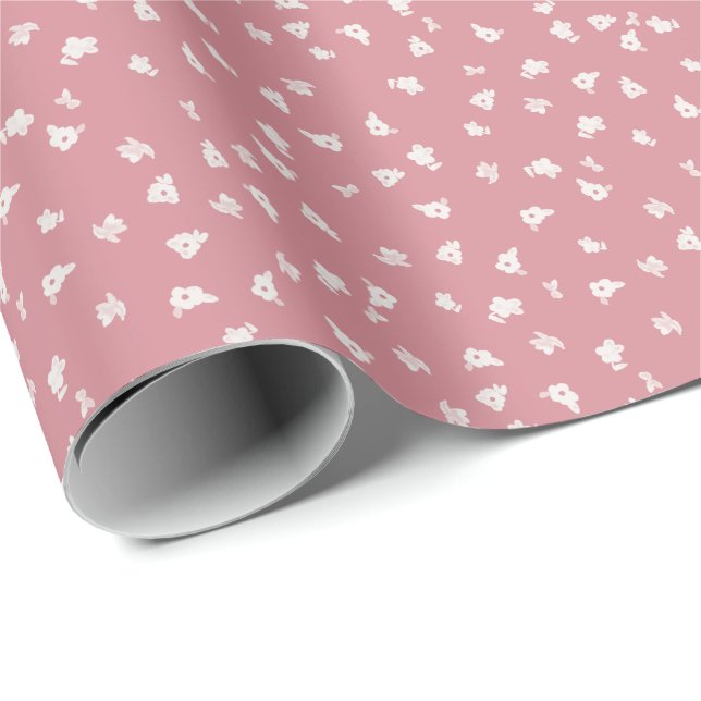 Dammrosa blomsterinpackningspapper presentpapper (Rullad Hörn)