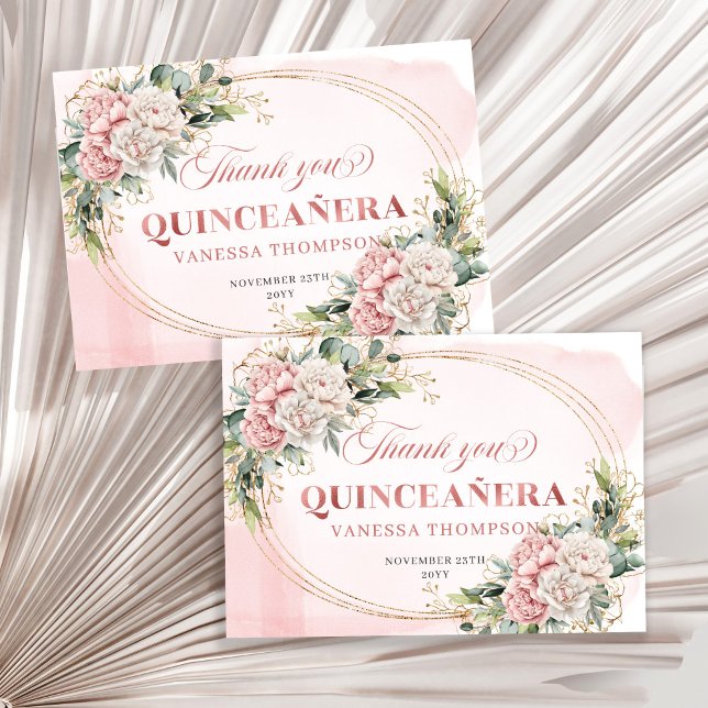 Dammrosa boho-eukalyptusblommor 15-årsdag  tack kort (Dusty Pink Boho Eucalyptus Floral 15th Birthday Thank You)