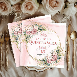Dammrosa botaniska servetter Stylad Quinceañera