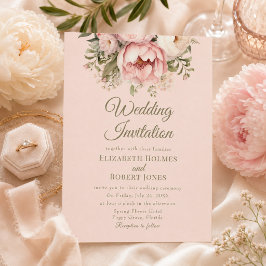 Dammrosa Bröllopsinbjudan med Peony Inbjudningar