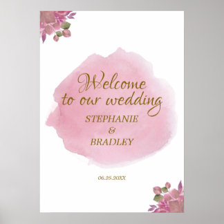 Dammrosa elegant blomsterbröllop välkomstskylt poster