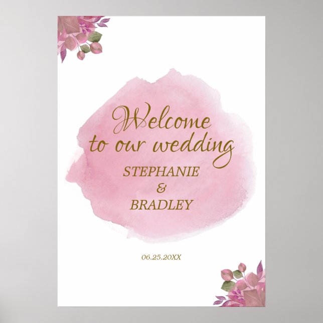 Dammrosa elegant blomsterbröllop välkomstskylt poster (Framsidan)