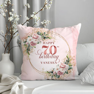 Dammrosa glittrande blomsterkudde 70-årsdag kudde