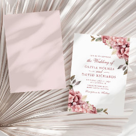 Dammrosa Hydrangea Bröllopsinbjudan Kort