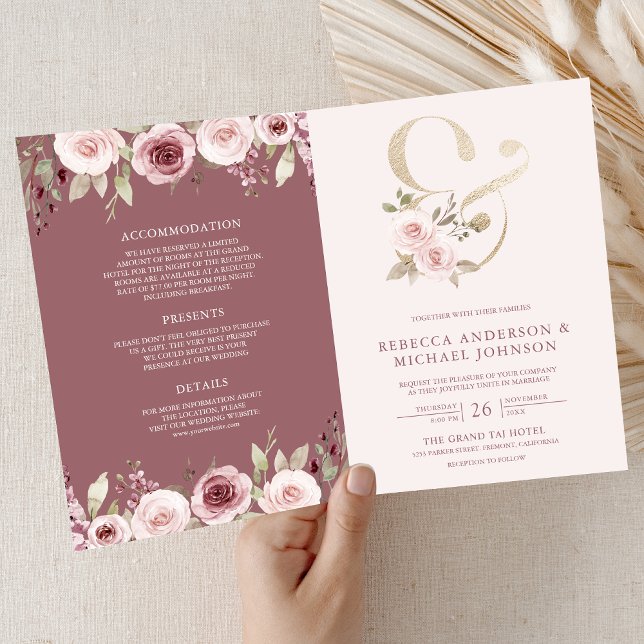 Dammrosa kindröda blommor et-tecken QR-kod bröllop Inbjudan (Skapare uppladdad)