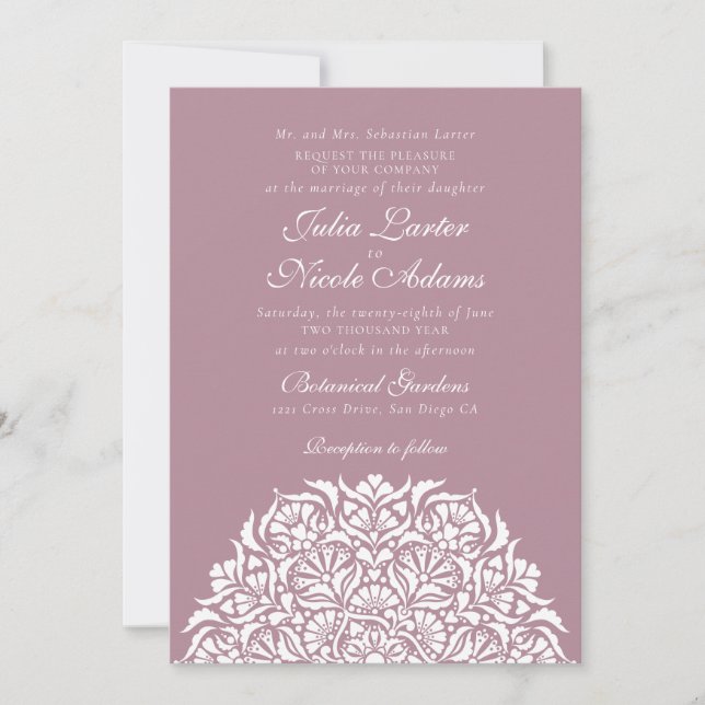Dammrosa Mauve Whimsisk Blommig Mandala Bröllop Inbjudningar (Framsida)