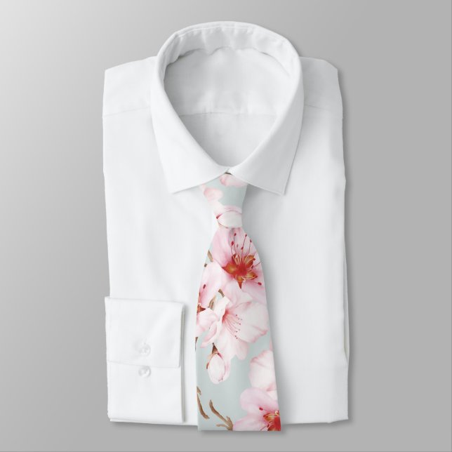 Dammrosa mint vattenfärg körsbärsblommor slips (Bunden)