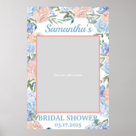 Dammrosa och Blå Blommig fotopropp Ram Boho Poster