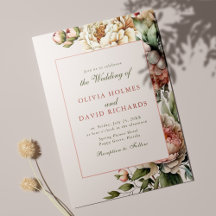 Dammrosa Röda Peony Bröllopsinbjudan