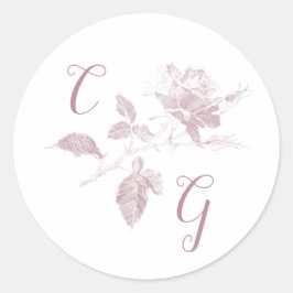 Dammrosa Ros Linje Konst Monogram Bröllop Runt Klistermärke