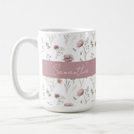 Dammrosa Salvia Grön Akvarell Vildblomma Kaffemugg