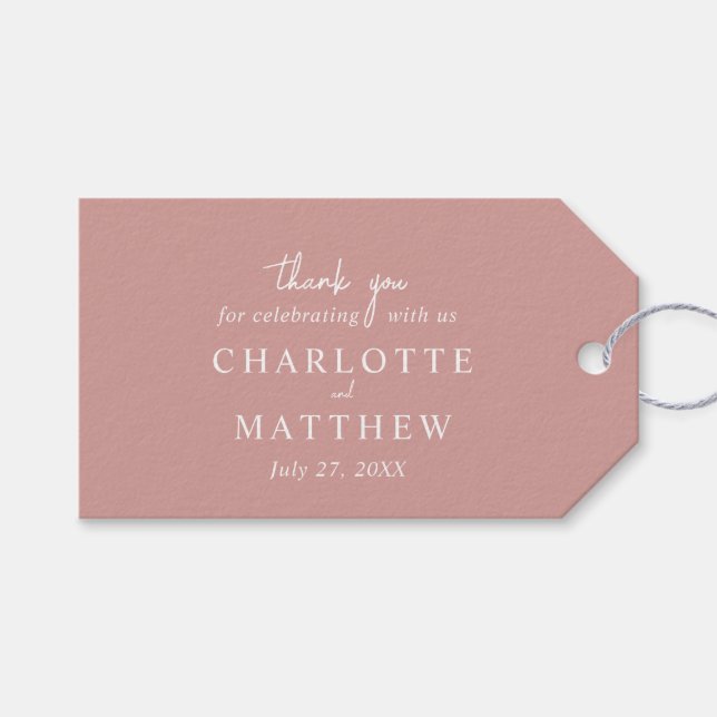 Dammrosa skript tack bröllopsgåva etiketter (Framsidan (Horisontell))