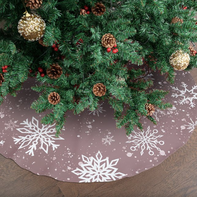Dammrosa Snöflingor Elegant Vinterfirande Julgransmatta Borstad Polyester (Skapare uppladdad)