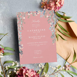 Dammrosa vildblommor akvarell blommande bröllop inbjudningar