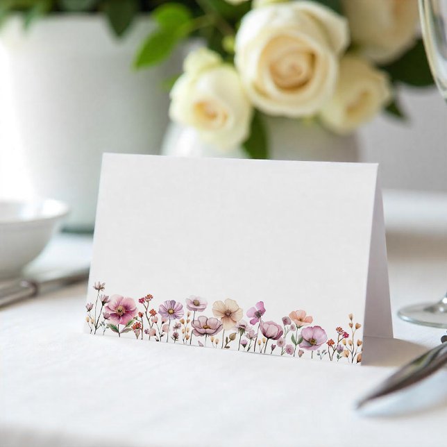 Dammrosa vildblomsterplatskort – Boho akvarell Placeringskort (Table Tent Cards)