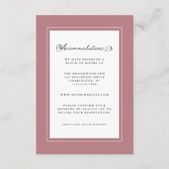 Dammrosabruk för bröllopsdetaljer Moderna och eleg Tilläggskort (Framsida)