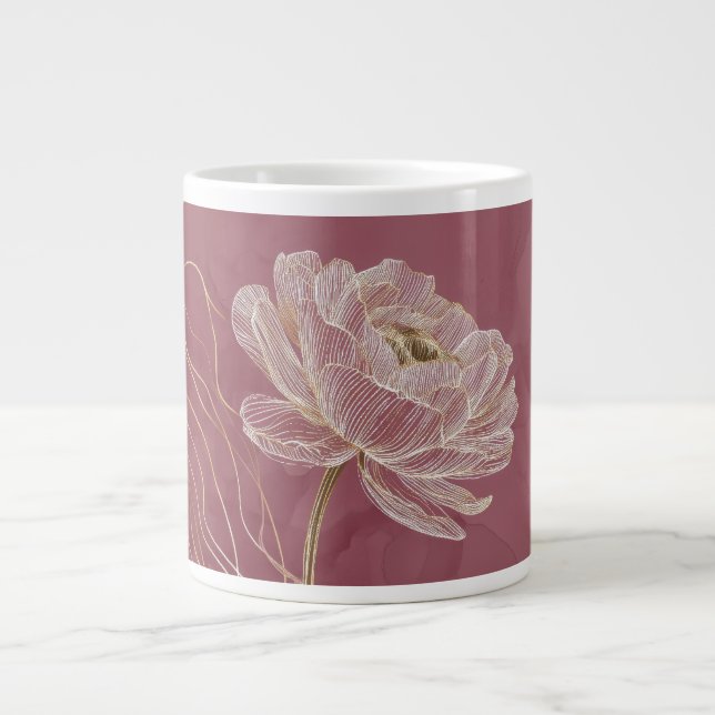 Dammroséguld Blommig Linje Konst Elegant Jumbo Mugg (Framsidan)