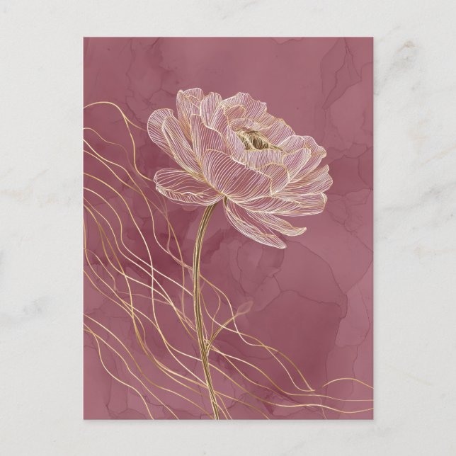 Dammroséguld Blommig Linje Konst Elegant Vykort (Framsida)