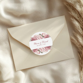 Dammrosenhydrangea Bröllopsrund Sticker Runt Klistermärke