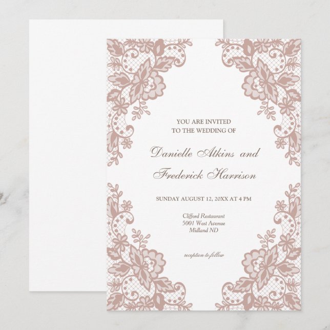 Dammrosespets blomsterlig vigselinbjudan  inbjudningar (Fram/baksida)