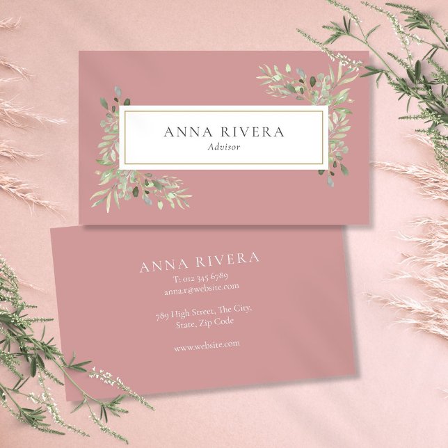 Dammrosgrönska Guld Geometrisk Professionell Visitkort (Dusty Rose Greenery Gold Geometric Professional Business Card)