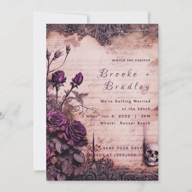Dammsammet Gothic Skull Bröllop Inbjudningar (Framsida)