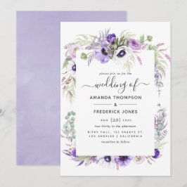 Dammsammet Violett Akvarell Blommig Bröllop Inbjudningar