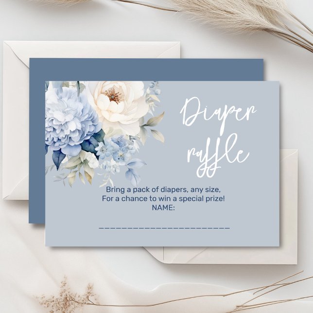 Dammskimmerblå och vit blomstergavtygstillägg för  tilläggskort (Dusty blue and beige watercolor peonies floral baby shower invitation, gender neutral)