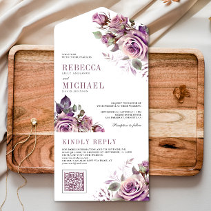 Dammsky Purpur Blommig QR-kod Bröllop