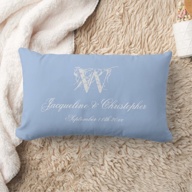 Dammsnott blå vigselföremål monogram initialer nam lumbarkudde (Filt)