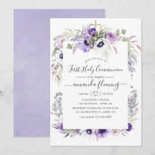 Dammsnott Violett Akvarell Blommig Nattvard Inbjudningar