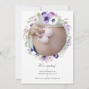 Dammsnott Violett Pastell Blommig Foto Graviditet Meddelande