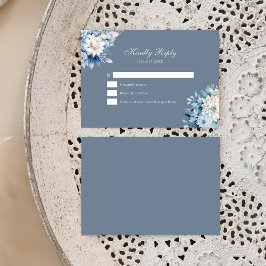Dammt blå blommig bröllops-RSVP-kort Tack Kort