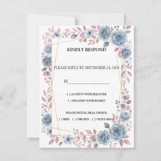 Dammt blå blommig bröllops-svarskort OSA kort